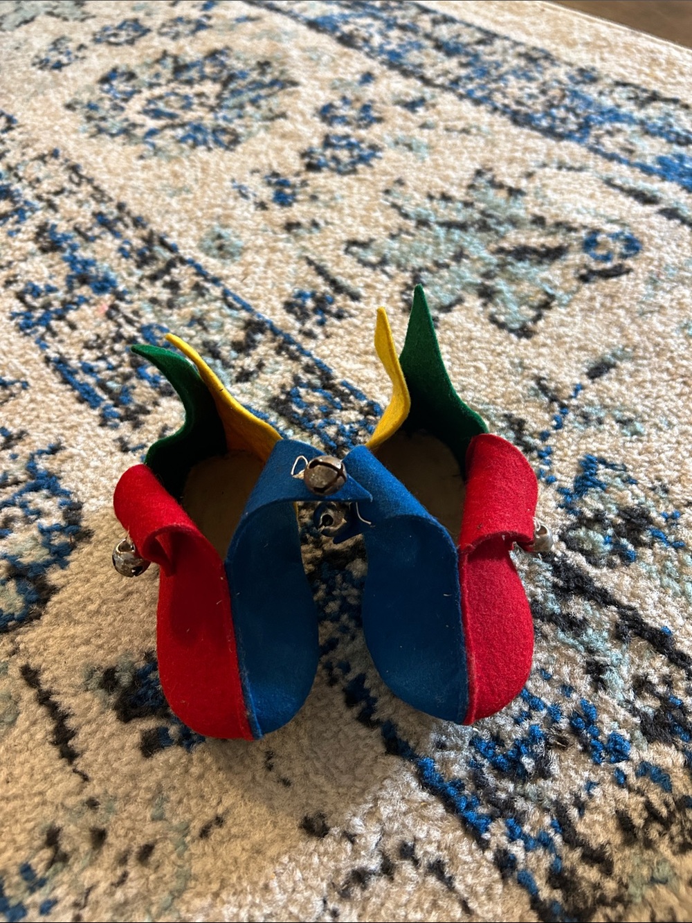 Vtg 50s Penneys Childcraft Felt Jester Elf Baby Booties Shoes Bells Size R3